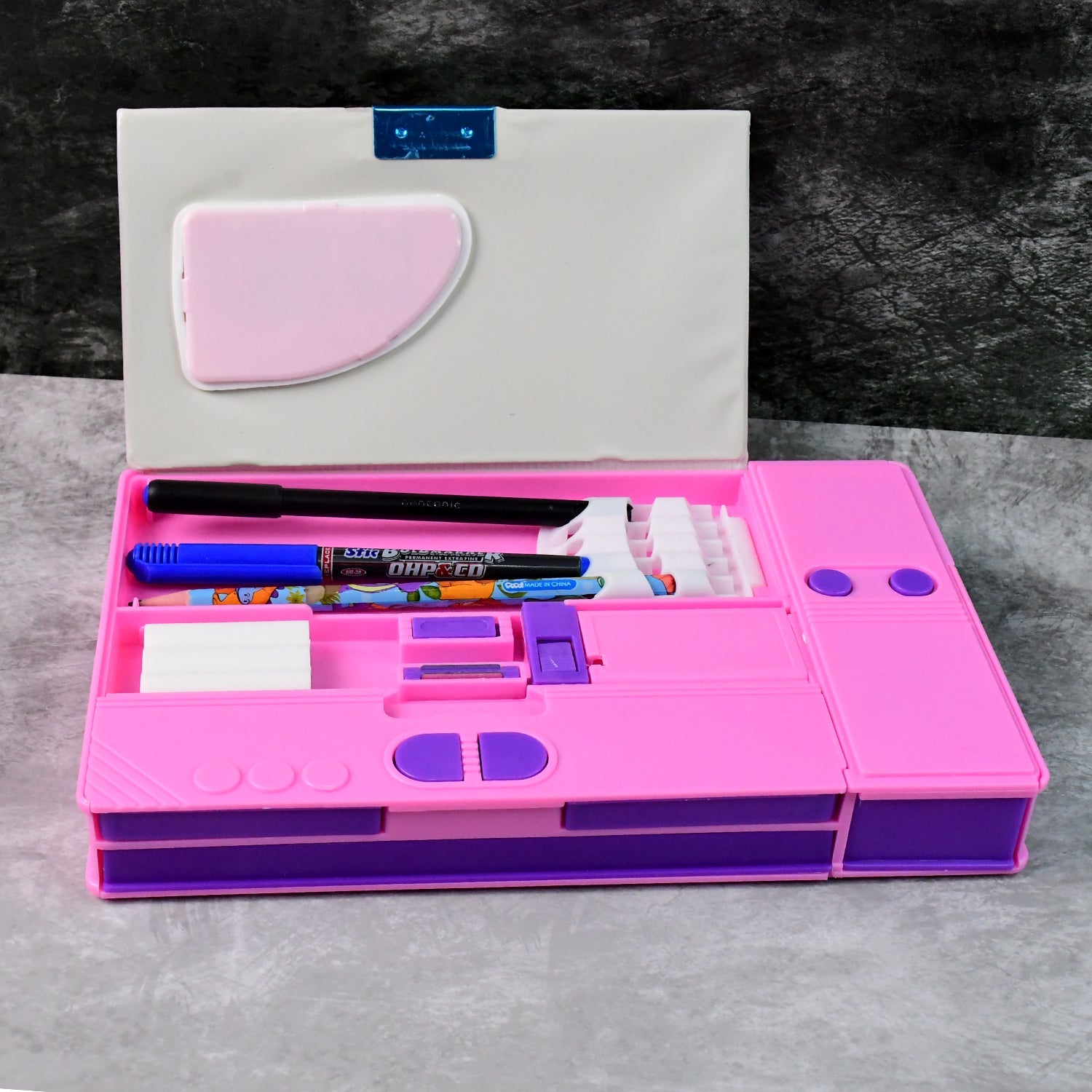 Multi-Functional Space Theme Pencil Box with Built-in Calculator (1 Pc) Multi-Functional Space Theme Pencil Box with Built-in Calculator (1 Pc)